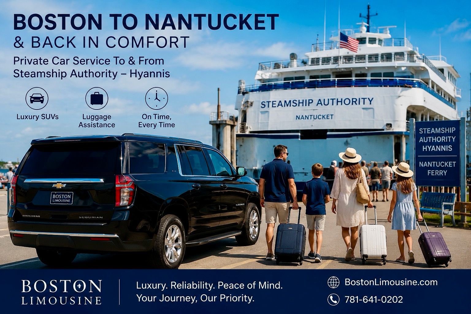 Boston Limousine chauffeur and car for a Logan Airport to Hyannis Cape Cod transfer